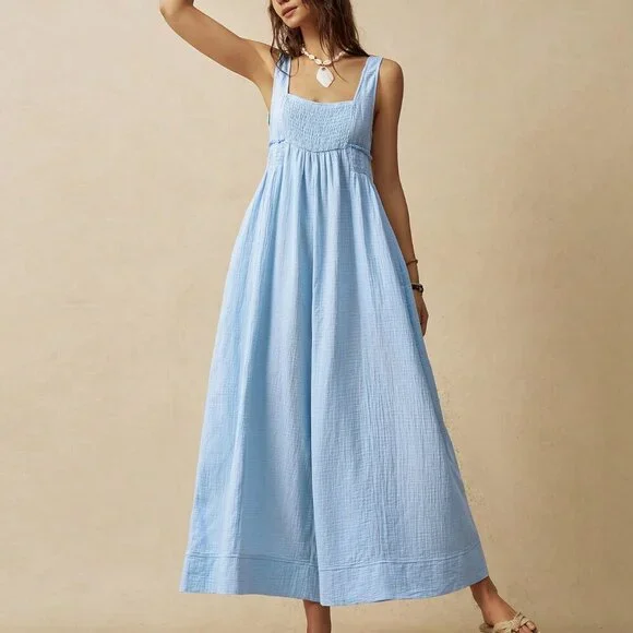 Baby Blue Casual Women's Wide Strap Loose Jumpsuit - Picture 7 of 7